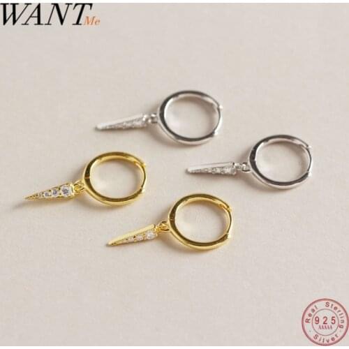 WANTME Genuine 100% 925 Sterling Silver Jewelry Minimalist Triangle Pave Crystal Zircon Dangle Tassel Stud Earrings for Women