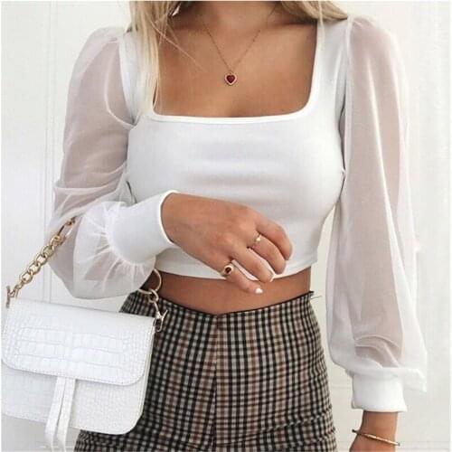 Women Sexy Solid Slim Shirt Solid Square-Neck Long Sleeve Blouse Solid Slim Long Sleeve Square-Neck Womens Tops and Blouses