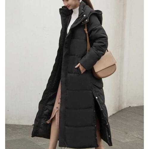 Winter Cotton Womens Down Jacket Hooded Long Sleeve Cardigan Zipper Pockets Plus Size Loose Solid Fashion Casual Down Jacket