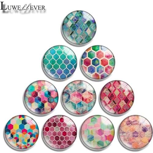 10mm 12mm 16mm 20mm 25mm 30mm 663 Colorfull Honeycomb Mix Round Glass Cabochon Jewelry Finding 18mm Snap Button Charm Bracelet