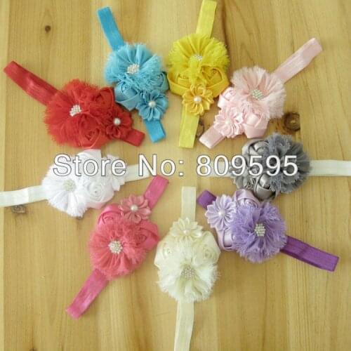 20pcs/lot, 9colors Chiffon flower pearl headband hair accessories
