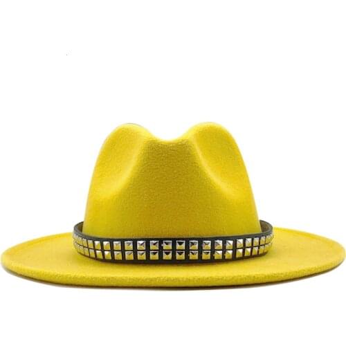 2020 Winter wool Fedoras For Women Wide Brim Felt Hat Ladies Tweed Yellow Jazz Cap Female Leopard Winter Elegant Pork Pie Hat