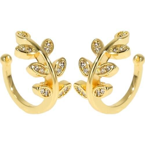 2021 Fashion Leaves Cross Ear Cuff Non-Pierced Micro Pave CZ Zircon Small Size Girl Clip Earring For Woman Gift Copper Jewelry