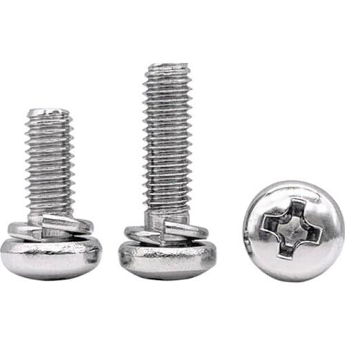 31pcs M4 304 stainless steel Phillips pan head screw cross round spring pad combination bolt GB9074.3 6mm-42mm length