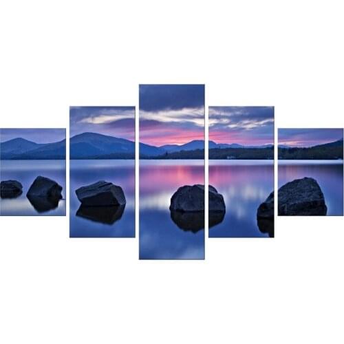 5 Pieces Free Shipping Wall Art Purple Sky Sea Sunset Scenery Picture Canvas Prints Painting for Home Decor Framed