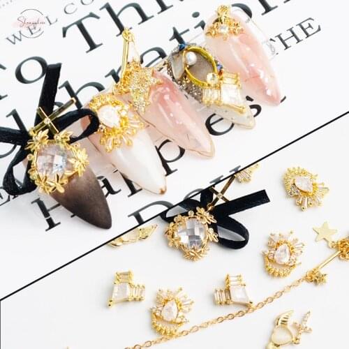 5pcs/lot Bow Love Heart Pendant Zircon Nail Art Crystal Rhinestone metal manicure nail accessories Nail Decorations Nail charms