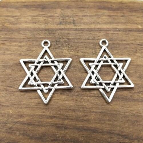 5pcs Star Of David Charms 32x26mm Tibetan Silver Color Pendants Antique Jewelry Making DIY Handmade Craft Pendant