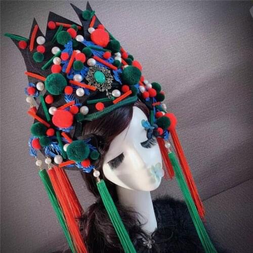 5 Designs Exaggerate Personality Stage Show Model Hair Tiara Thematic Photography Peking Opera Hat Colorful Bobbles Tiara