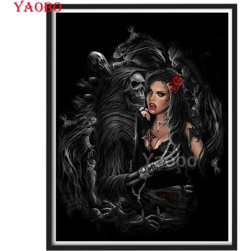 5D DIY Diamond Embroidery Vampire Woman Horror Skull Full Diamond Painting Cross Stitch Mosaic Kit Needlework Home Decor Art