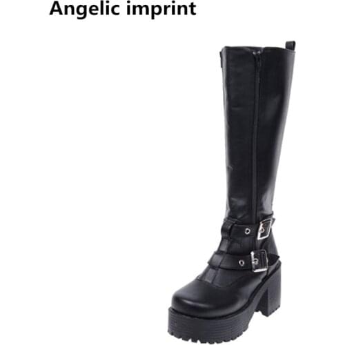 Angelic imprint mori girl Women motorcycle punk boots lady high heels lolita shoes woman princess dress party pumps 8cm 35-40 39