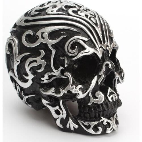 BUF Silver Pattern Resin Skull Statue Home Decoration Crafts Ornaments Halloween Decor Accessories Creative Sculpture