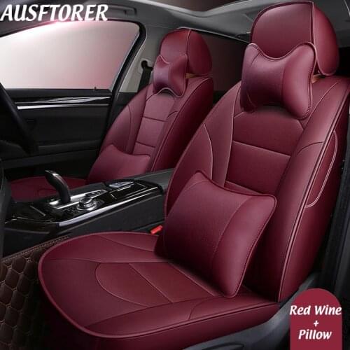 AUSFTORER Cowhide Cover Seats for Jeep Cherokee Automobiles Seat Covers Car Leather Cushion Supports Accessories 2014-2017 Year