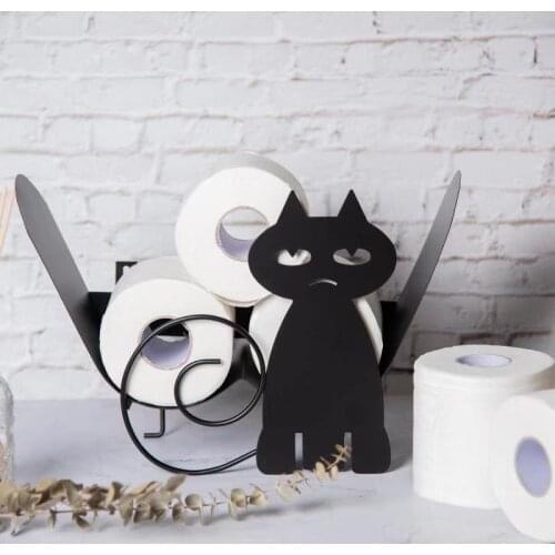 Black Cat Decoration Toilet Paper Holder Free-standing Tissue Storage Rack Roll Paper Towel Organizer Shelf Bathroom Accessories
