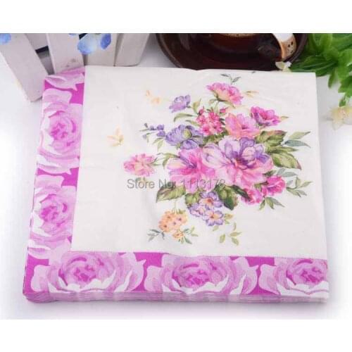 Cheap paper napkins Color pink flower printing Wedding party napkins Color Napkin Paper 60% Virgin Wood napkin free shipping