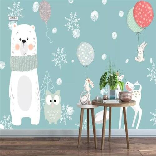 Elegant bear cubs childrens room background wall professional production murals wholesale wallpaper mural poster photo wall