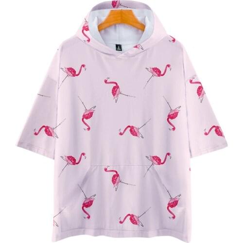 Animal Flamingo 3D Hooded T-shirt Women/Men Hip Hop Fashion 3D Print T shirt Flamingo Casual Short Sleeve Summer Clothes Tops
