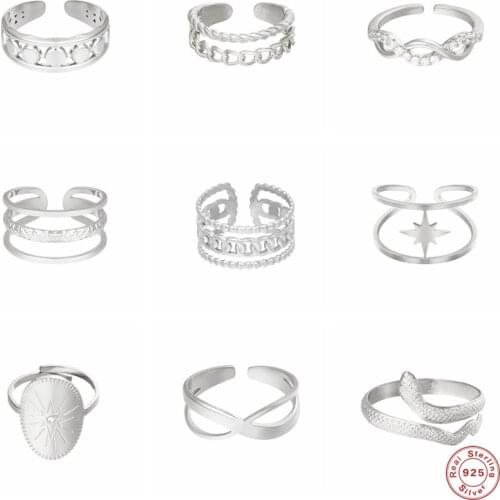 GS 925 Sterling Silver Bohemian Multilayer Rings For Women Twist Chain Double Circle Wide Rings Wedding Party Fine Jewelry