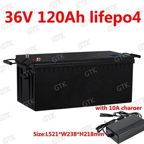 GTK waterproof 36V 120AH lifepo4 chargeable lithium battery for 3600w tricycle UPS vehicle E-moped bike scooter boat 10A Charger