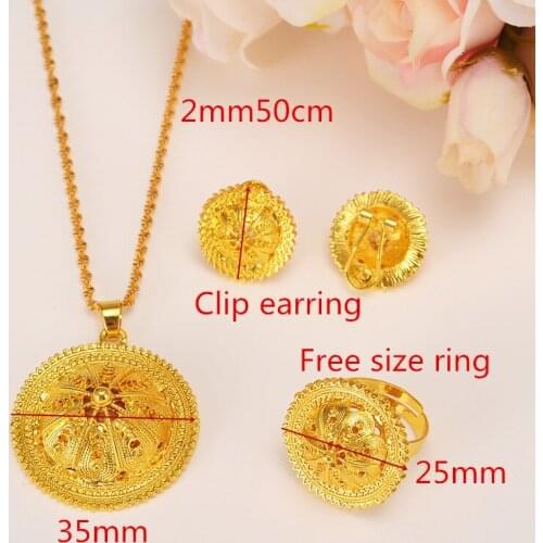 Habesha Peak Jewelry set N B E Ethiopian Bridal Wedding 14 k Yellow Solid Gold Filled Pendant earrings ring wholesale
