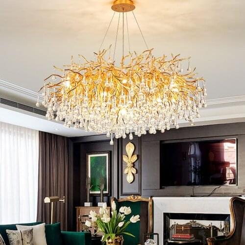 Artist Luxury Crystal Ceiling Chandelier Lighting Tree Branch Hanging Lamp Living Room Lustres Decoration Villa Water Droplihgt
