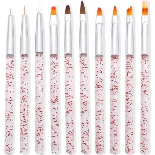 10Pcs Professional Manicure UV Gel Brush Pen Transparent Acrylic Nail Art Painting Drawing Brush Phototherapy Tools Design Salon