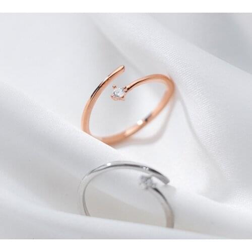 Real 925 Sterling Silver Zircon Line Adjustable Ring For Fashion Women Party Minimalist Fine Jewelry Hiphop Accessories