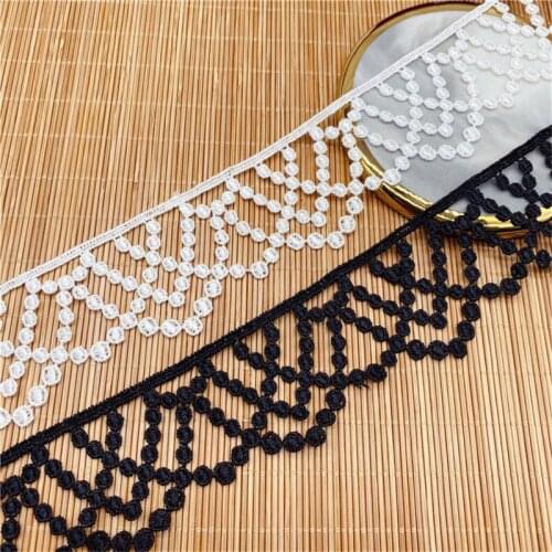 15yards Hollow Unilateral Polyester Lace Dots can be Worn Lace Fabric black and white HomeSsoft Decoration 4.3cm