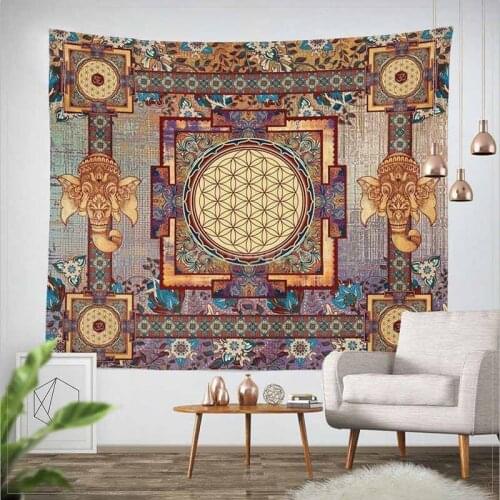 Lannidaa Classical Elephant Mandala Tapestry Wall Hanging Bohemian Flowers Home Decorative Wall Tapestry Bedspread Sofa Cover