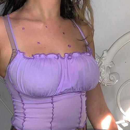 Summer Women Purple Vest Fashion Sleeveless Strapless Solid Ruffles Crop Tops Pullovers Ladies Tshirts Women Camisole
