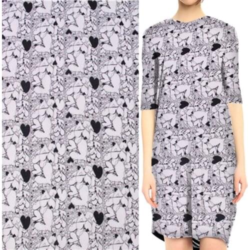 Fashion black and white love heart print silk and cotton blended fabric,SCT422