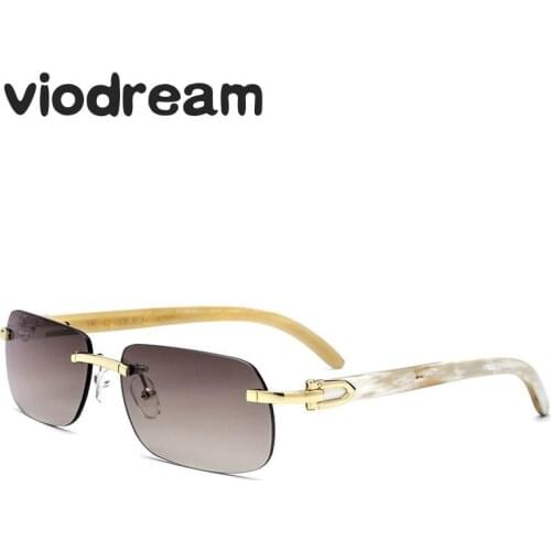 Viodream Luxury Vintage Pure Natural Horn glasses frames Polarized lenses Sun glasses Rimless Retro Men Sunglasses Oculos De Sol