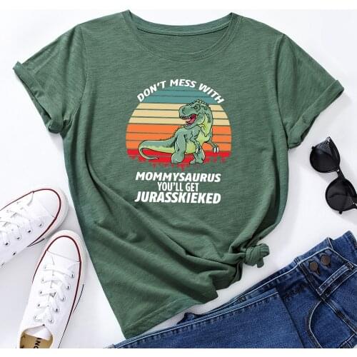 Don't Mess with Mamasaurus You'll Get Jurasskicked T-Shirt Shirts for Women Funny Mom Graphic Tee Summer Shirts Mothers Day Top