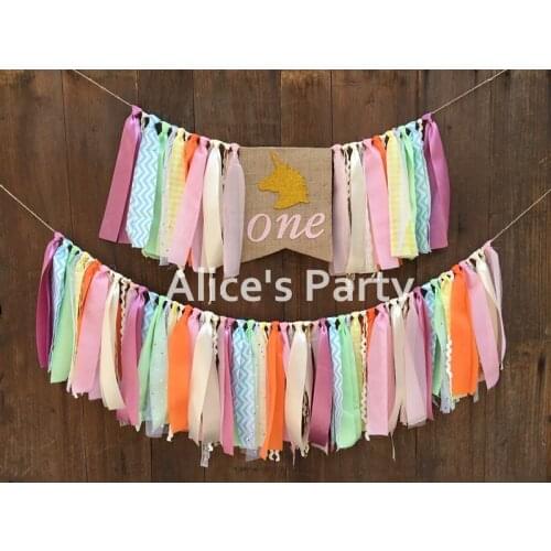 New Pastel Rainbow Gold Unicorn Banner 1st Birthday Highchair High chair Bunting Garland Gold Unicorn Cake Smash Photo Shoot