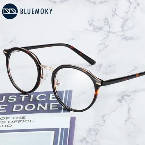 BLUEMOKY Acetate Round Glasses Frames Men Women Vintage Designer Optical Myopia Spectacle Anti Blue Light Blocking Fake Glasses