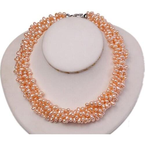 4 strands 10mm bright pink baroque pearl necklace natural freshwater pearl Woman Jewelry 35cm 14'' 43cm 17