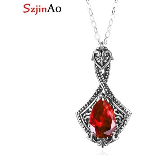 Szjinao Ruby Pendant Necklace Gemstone Handmade Sterling silver 925 Wedding Engagement Jewelry Brand Cute Women Accessories