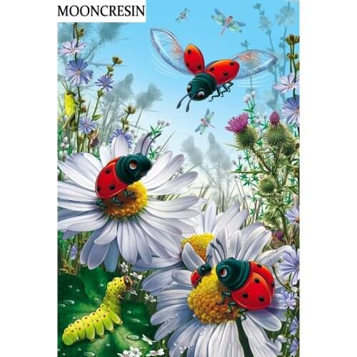 Full Square Diamond Painting Flower and Ladybug Needlework Cross Stitch 5D Diy Diamond Embroidery Kit Mosaic Handmade Home Decor
