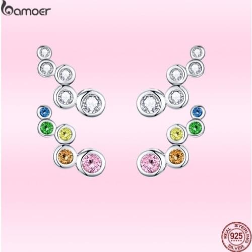 Bamoer Geometric Simple Long Ear Studs Genuine 925 Sterling Silver Zircon Earrings Elegant Personality Engagement Jewelry Gift