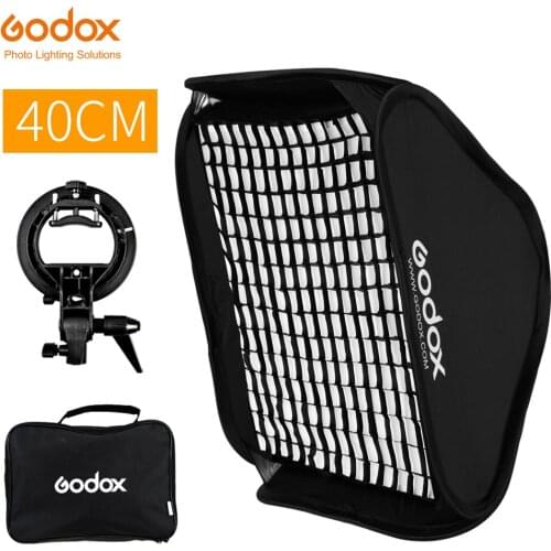Godox Ajustable Flash Softbox 40 x 40cm with Bowens Mount S-type Bracket + Honeycomb Grid Kit for Flash Speedlite Flash Shooting