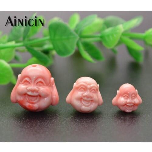 Pink Resin Double Side Caring Laughing Buddha Head Loose Beads Fashion Prayer Buddhism Jewelry Making Findings 20pcs/lot