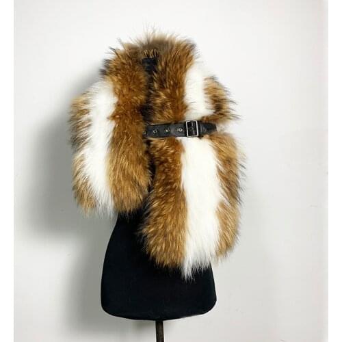 Sc0008 Real Raccon Fur Scard Fashion Natural Fur Scarves Big Fur Winter Warm Womans Real Fur Scarf