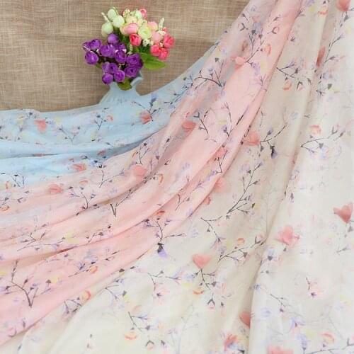 Embroidered flower printed chiffon fabric Chinese style three-dimensional flower chiffon Costume Hanfu skirt decoration fabric