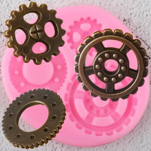 Steampunk Gear Border Silicone Molds Baby Birthday Cupcake Topper Fondant Cake Decorating Tools Candy Chocolate Gumpaste Moulds