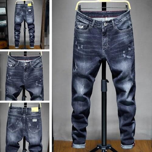 Stretch mid-waist straight-leg pants plus size mens trousers jeans mens slim casual long