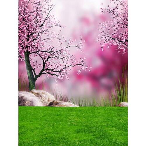 TR 7x5ft pink flower tree photography backdrops green grass backgrounds for photo studio children baby photo background backdrop
