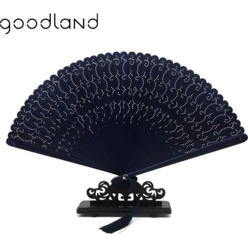 Free Shipping 100pcs Black Brown Dark Blue Full Bamboo Geomitric Pattern Carved Folding Hand Fan Event & Party Supplies