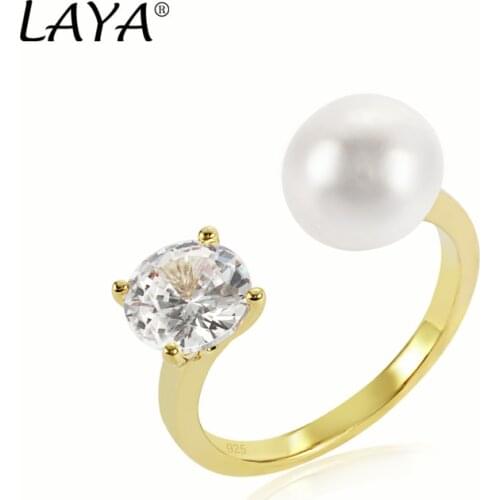 Laya 925 Sterling Silver Pearl AAAAA Zircon Opening Ring For Womens Party Birthday Fashion Charm Jewelry Gift 2021 Trend