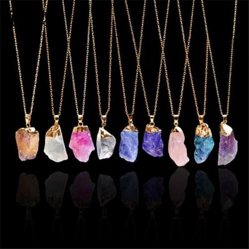 1PCs Trendy Alloy Multicolour Natural Stone Chain Necklace Crystal Rhinestone Quartz Pendant Charms Necklaces Collar Bracelet