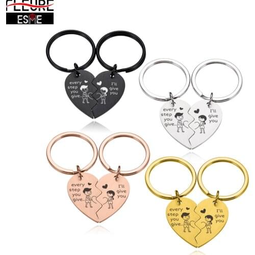 2Pcs Personalized Keychain Original Stainless Steel Keychains Couple Love Shape Gift To Girlfriend Boyfriend Key-chain Couple