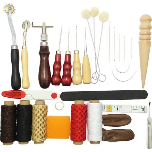 31pcs Leather Craft Tool Kit DIY Hand Sewing Stitching Punch Carving Working